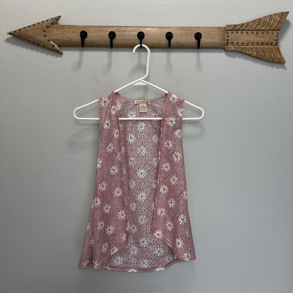 Sweet Stories | Pink Lace Sleeveless Open Cardigan Girls Size 4 Floral